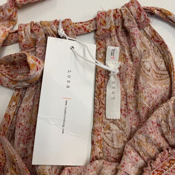 Lush Dress Womens L Large Rayon Paisley Print Sleeveless Smocked Halter Tie Neck - Picture 9 of 13